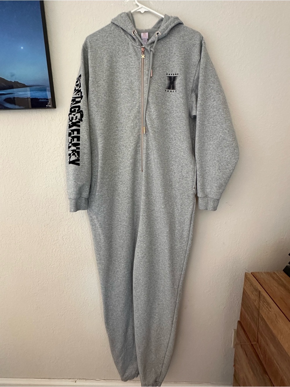 Savage X Fenty Grey Hooded Zip Onesie - M